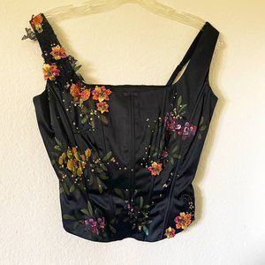 Mandalay Black and Floral Bustier Style Top SZ 10